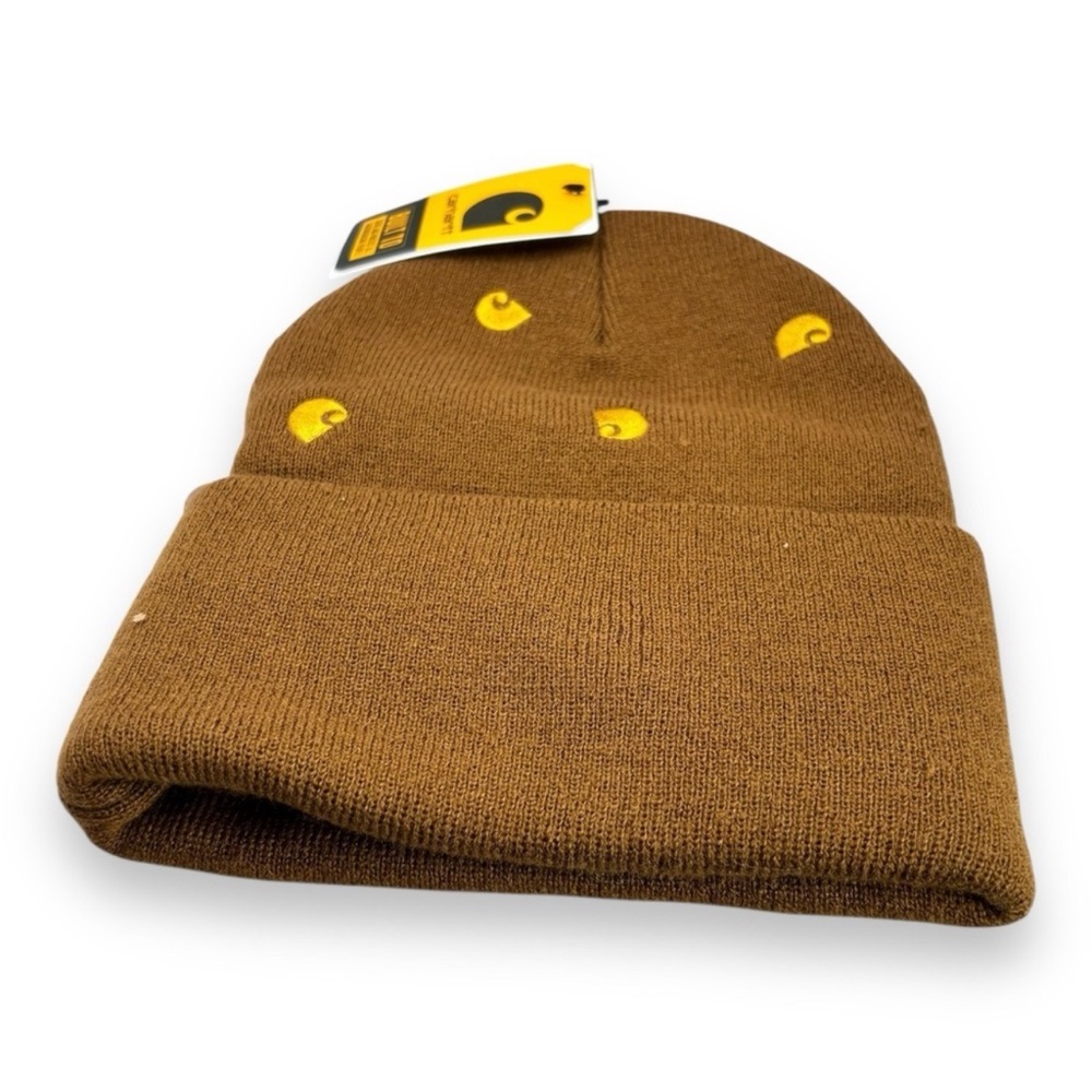 Carhartt Knit Beanie Embroidered AOP Logo Carhartt Brown AH6304 106304-BRN OS - Picture 2 of 6